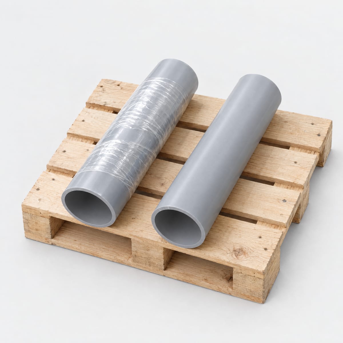 Plastic core with residual film at the end of the roll, ready for recycling